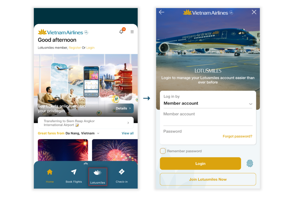 Đổi dặm lấy thưởng Lotusmall trên app VNA 1.