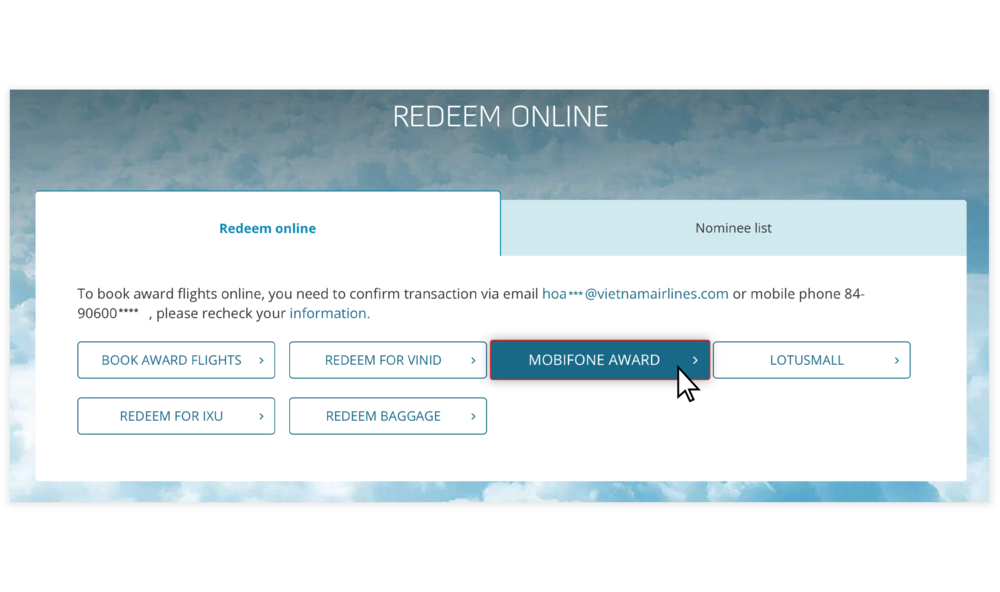 Hướng dẫn đổi cước MobiFone trên website VNA 3.